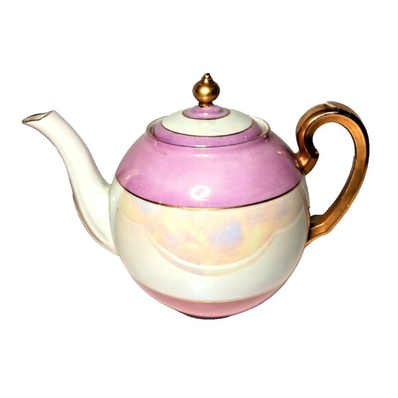 Antique G.H.O. Greiner & Herda Bavaria Lusterware Teapot Blue Pink Germany - Picture 1 of 13